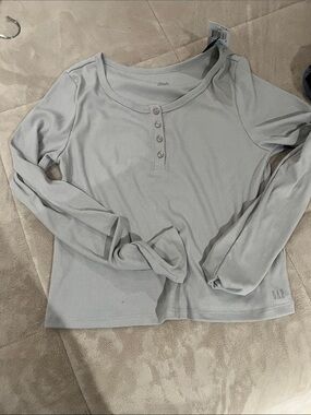 GAP Light Gray Ribbed Long-Sleeve Henley Top